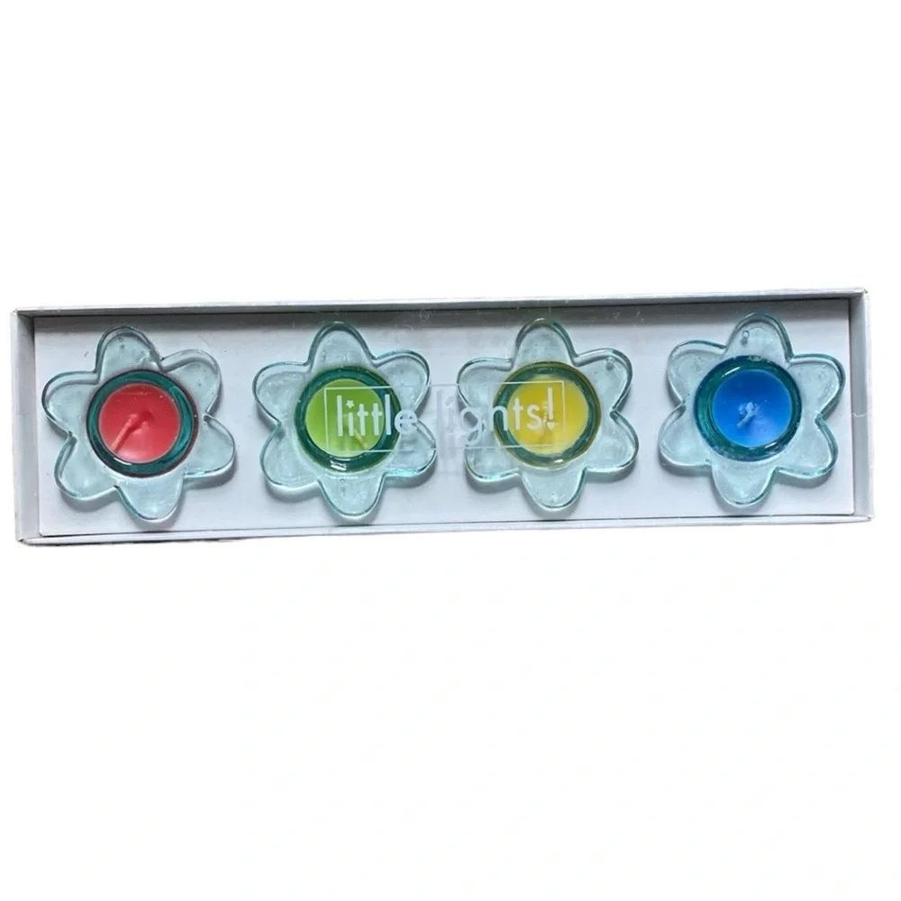 Crate & Barrel NEW Little Lights - Primary colors Poppy Candles Set of 4